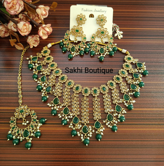 (0432NS001A100) Premium Quality Polki Combo Necklace Set