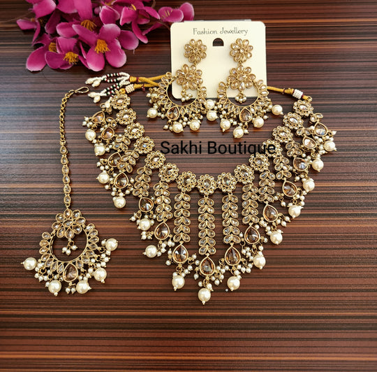 (0432NS001A100) Premium Quality Polki Combo Necklace Set