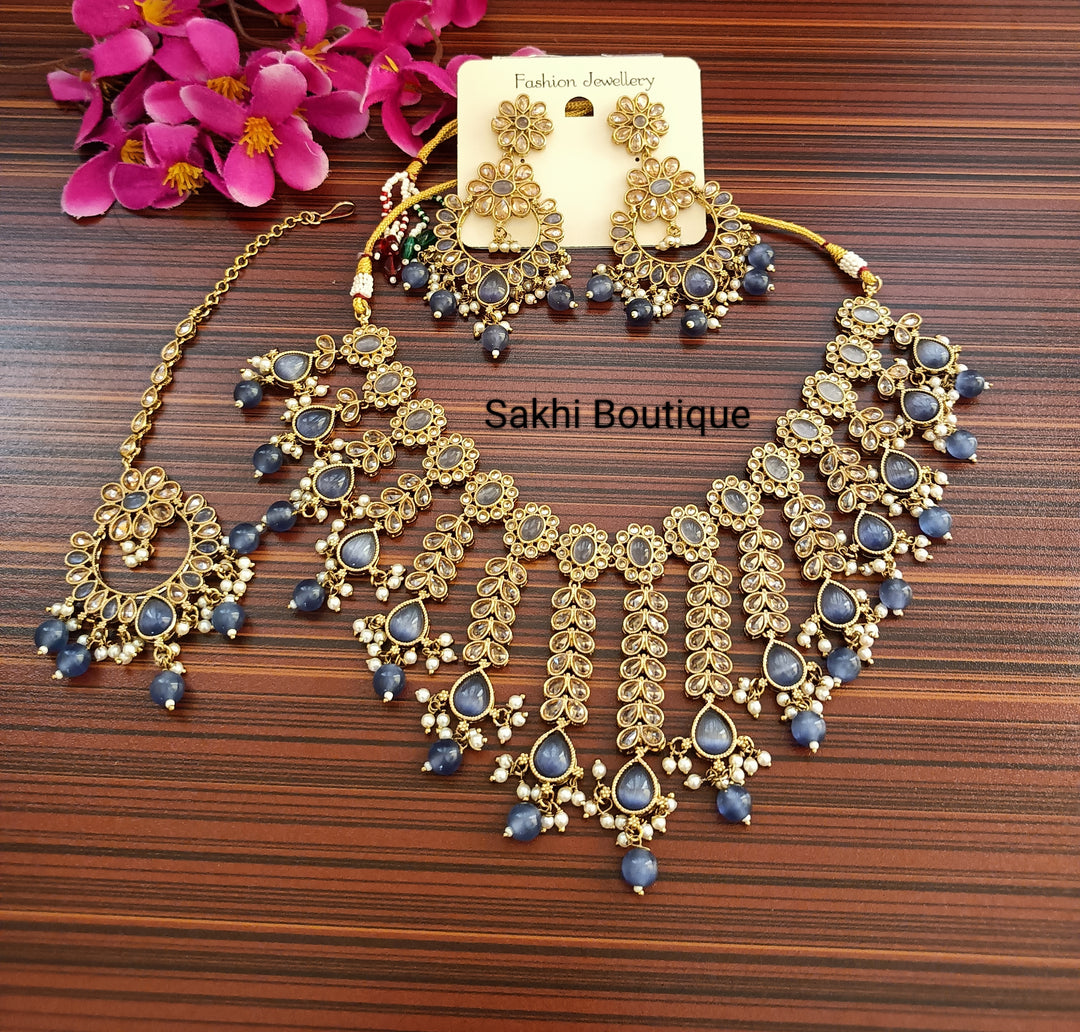 (0432NS001A100) Premium Quality Polki Combo Necklace Set