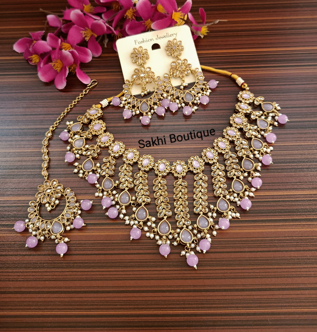 (0432NS001A100) Premium Quality Polki Combo Necklace Set