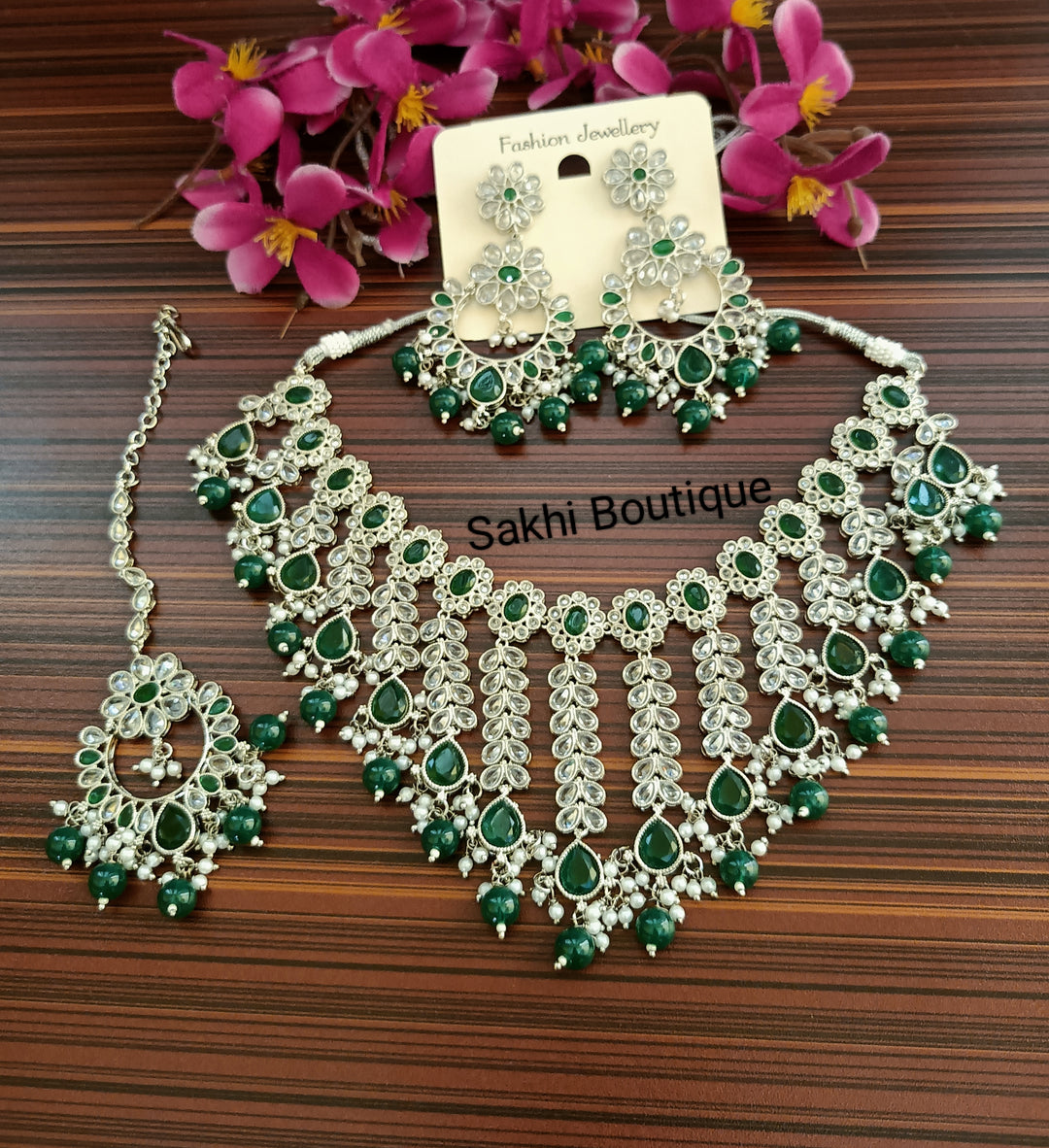 (0432NS001A100) Premium Quality Polki Combo Necklace Set