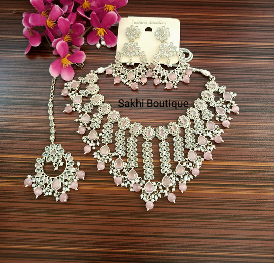 (0432NS001A100) Premium Quality Polki Combo Necklace Set