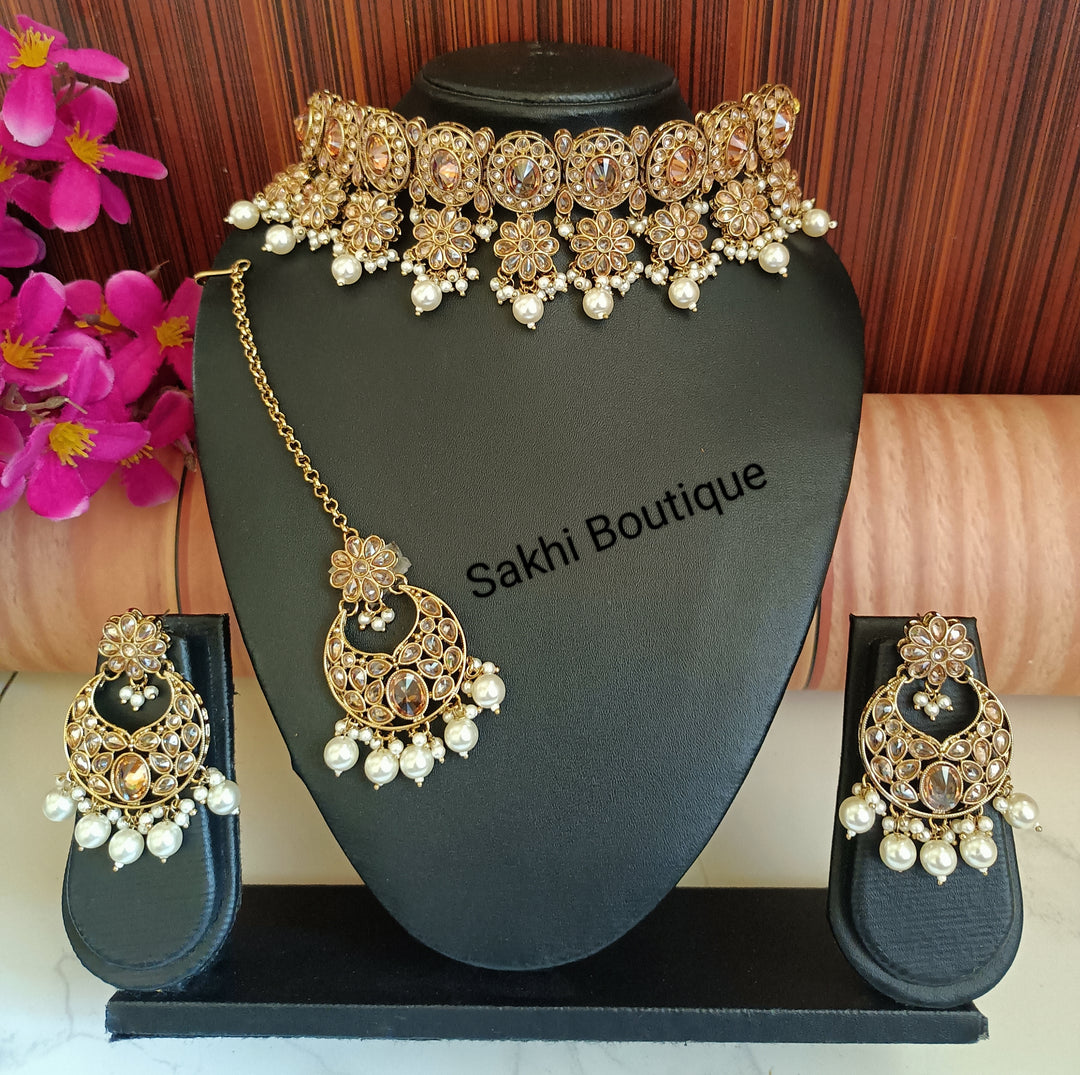 (0432NS002A100) Polki Combo Choker Necklace Set