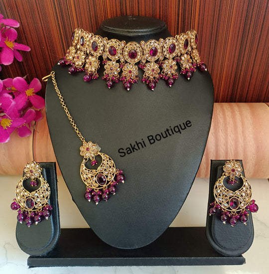 (0432NS002A100) Polki Combo Choker Necklace Set