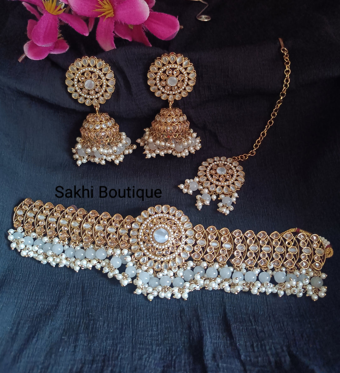 (0432NS008A100) Polki Statement Combo Necklace Set