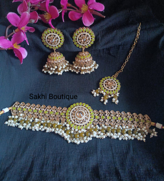 (0432NS008A100) Polki Statement Combo Necklace Set