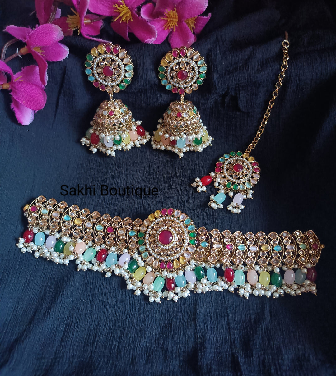 (0432NS008A100) Polki Statement Combo Necklace Set