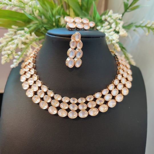 (0118NS019A100) Moissanite Kundan Three Line Necklace