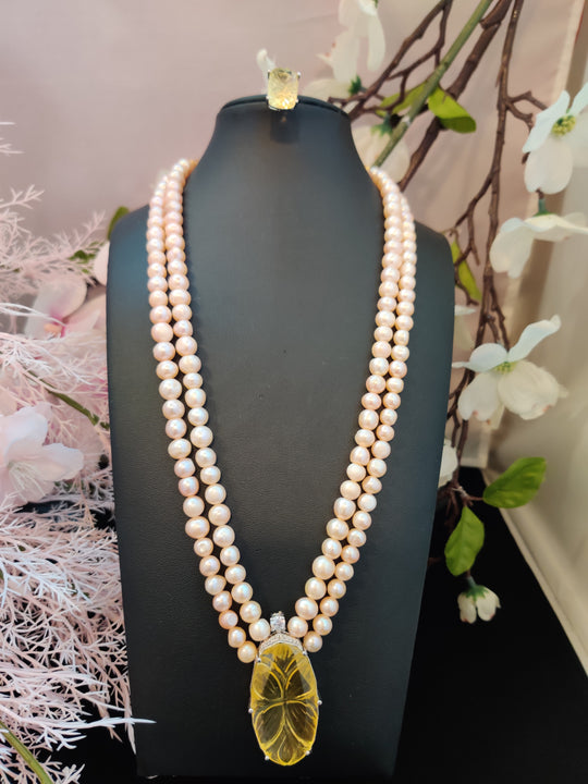 (0518NS19A100) Carve Natural Pearl Layered Long Premium Mala