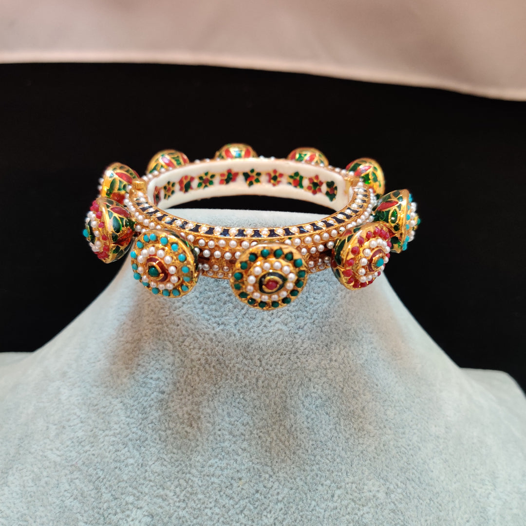 (0518BR0010A200) Kundan Multi Meenakari Rajasthani Kada (In Single)