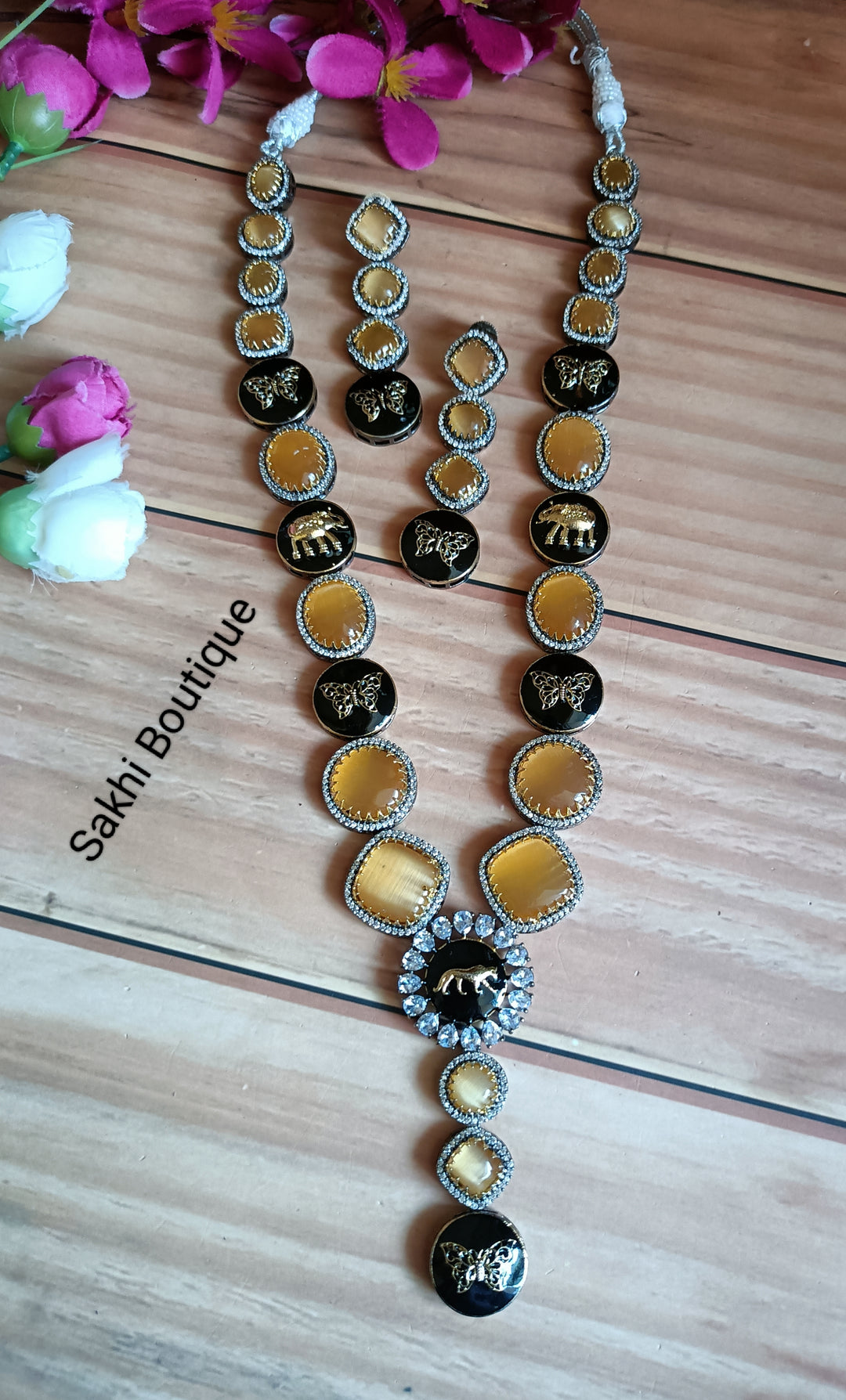 (0518NS32A100) Sabyasachi Inspired Natural Monalisa Stone Long Necklace