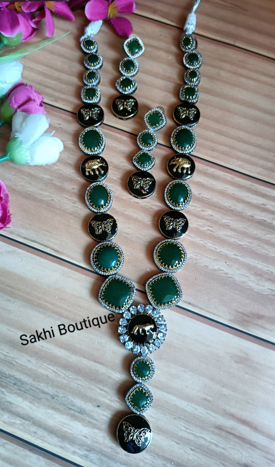 (0518NS32A100) Sabyasachi Inspired Natural Monalisa Stone Long Necklace