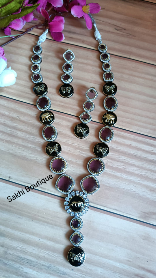 (0518NS32A100) Sabyasachi Inspired Natural Monalisa Stone Long Necklace