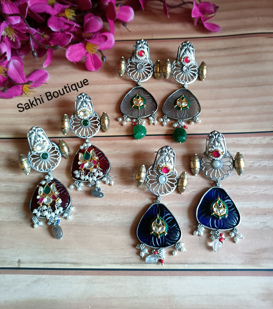 (0718ER001A200) SLA Two-Tone Pachi Kundan Long Earrings