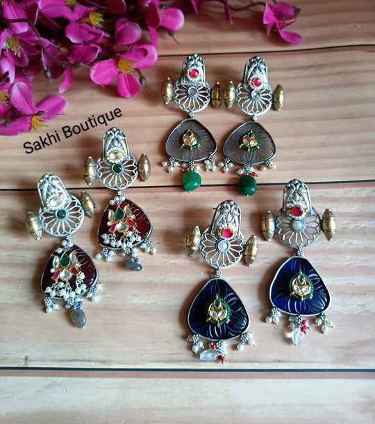 (0718ER001A200) SLA Two-Tone Pachi Kundan Long Earrings