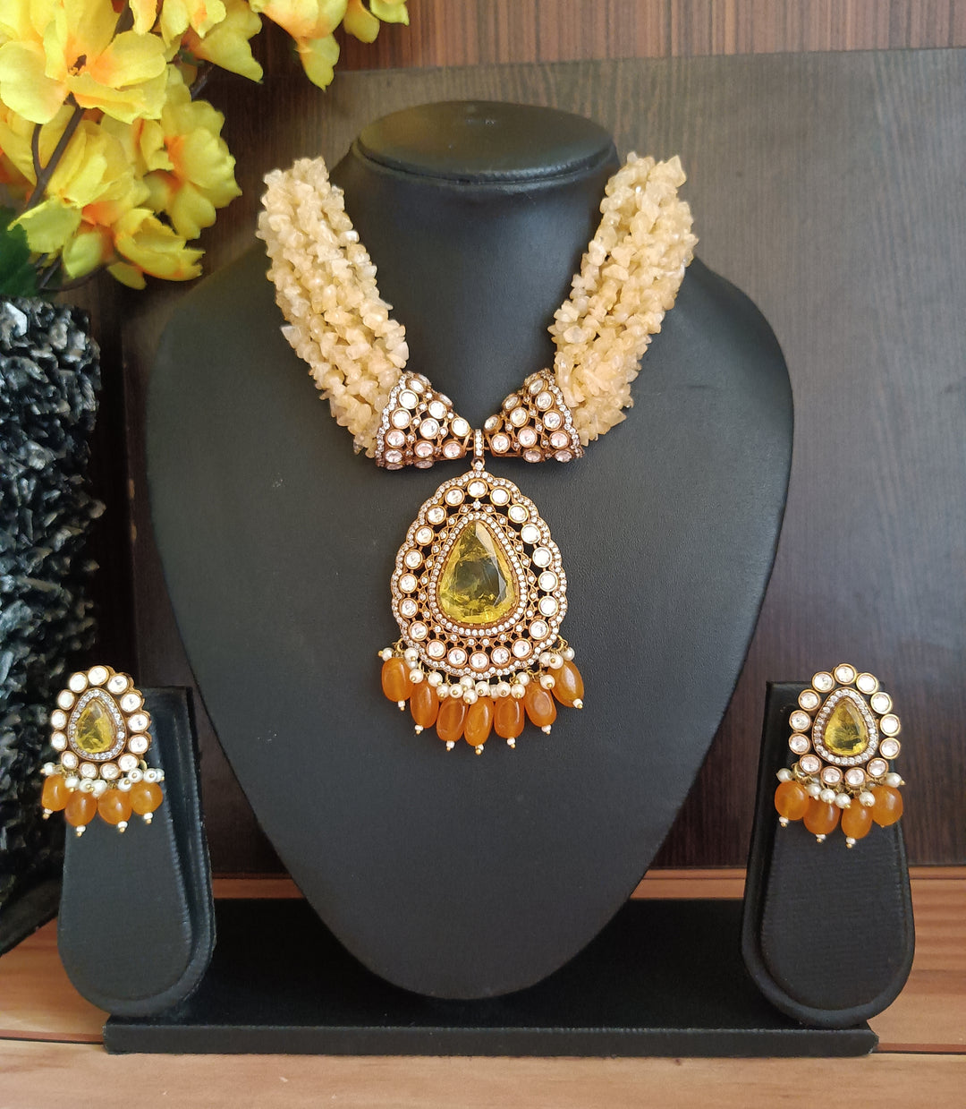 (0118NS055A100) Moissanite Kundan with Russian Doublet Statement Necklace