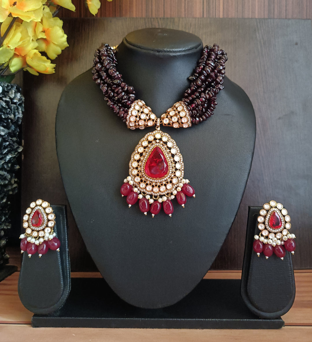 (0118NS055A100) Moissanite Kundan with Russian Doublet Statement Necklace