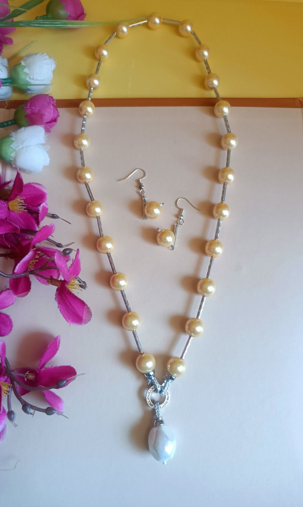 (0518NS044A100) AD Pearl Long Mala with Hoop Earring