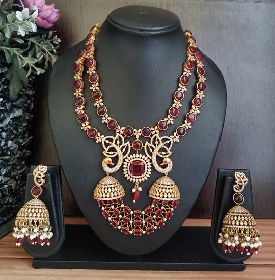 (0318NS058A100) Real AD with Monalisa Stone Designer Necklace Set with Jumkha