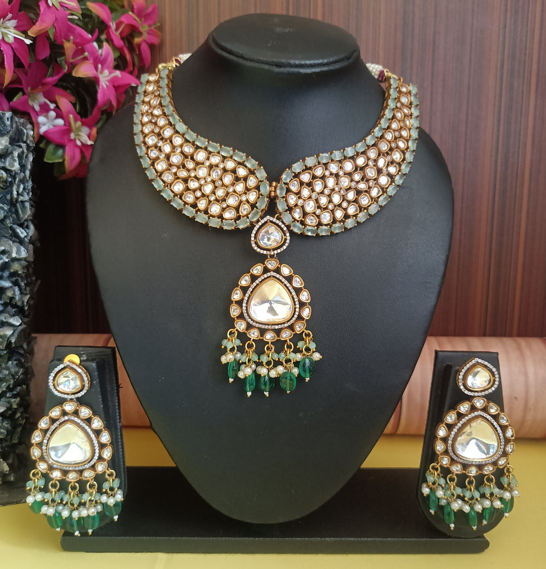 (0118NS077A100) Moissanite Kundan with Uncut Kundan Choker Necklace