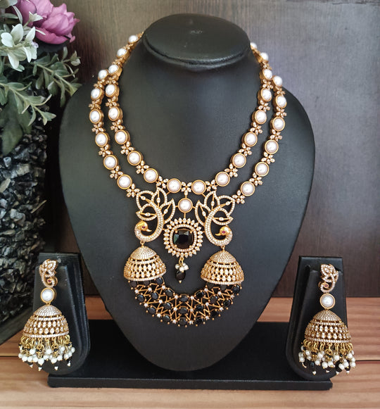 (0318NS058A100) Real AD with Monalisa Stone Designer Necklace Set with Jumkha