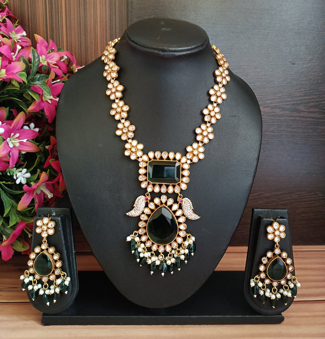 (0118NS075A100)Premium Moissanite Kundan Necklace Set with Doublet Stones