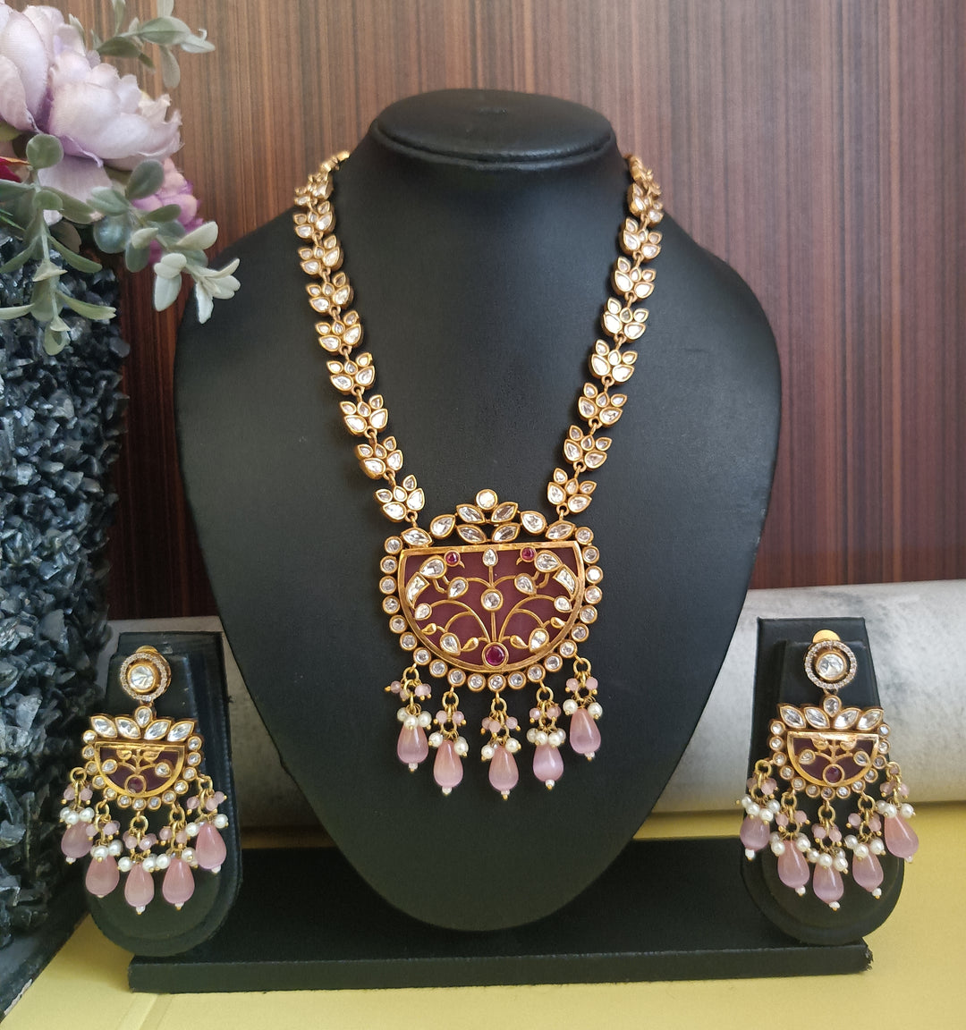 (2250118NS086A10) Premium Moissanite Kundan Designer Long Necklace Set