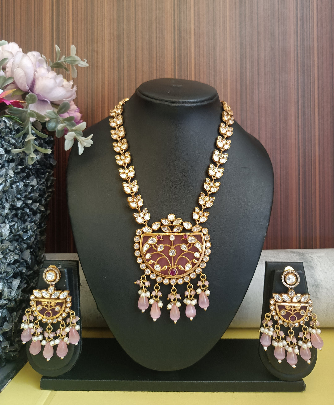 (2250118NS086A10) Premium Moissanite Kundan Designer Long Necklace Set