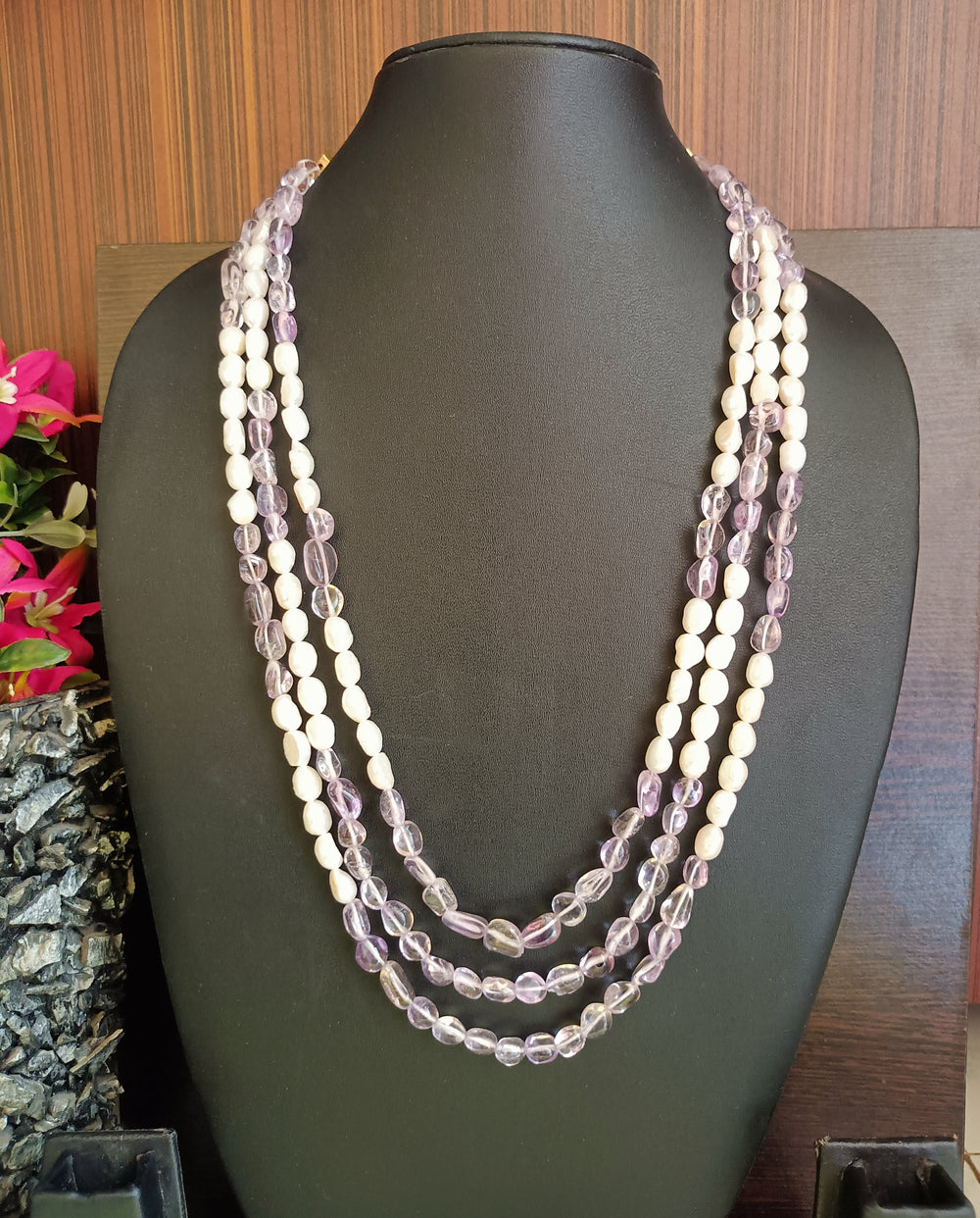 (1299518NS062A10) Natural Purple Stone Mala Necklace