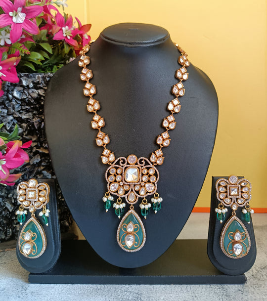 (2250118NS085A10) Statement Moissanite Kundan with AD and Doublet Stones Necklace