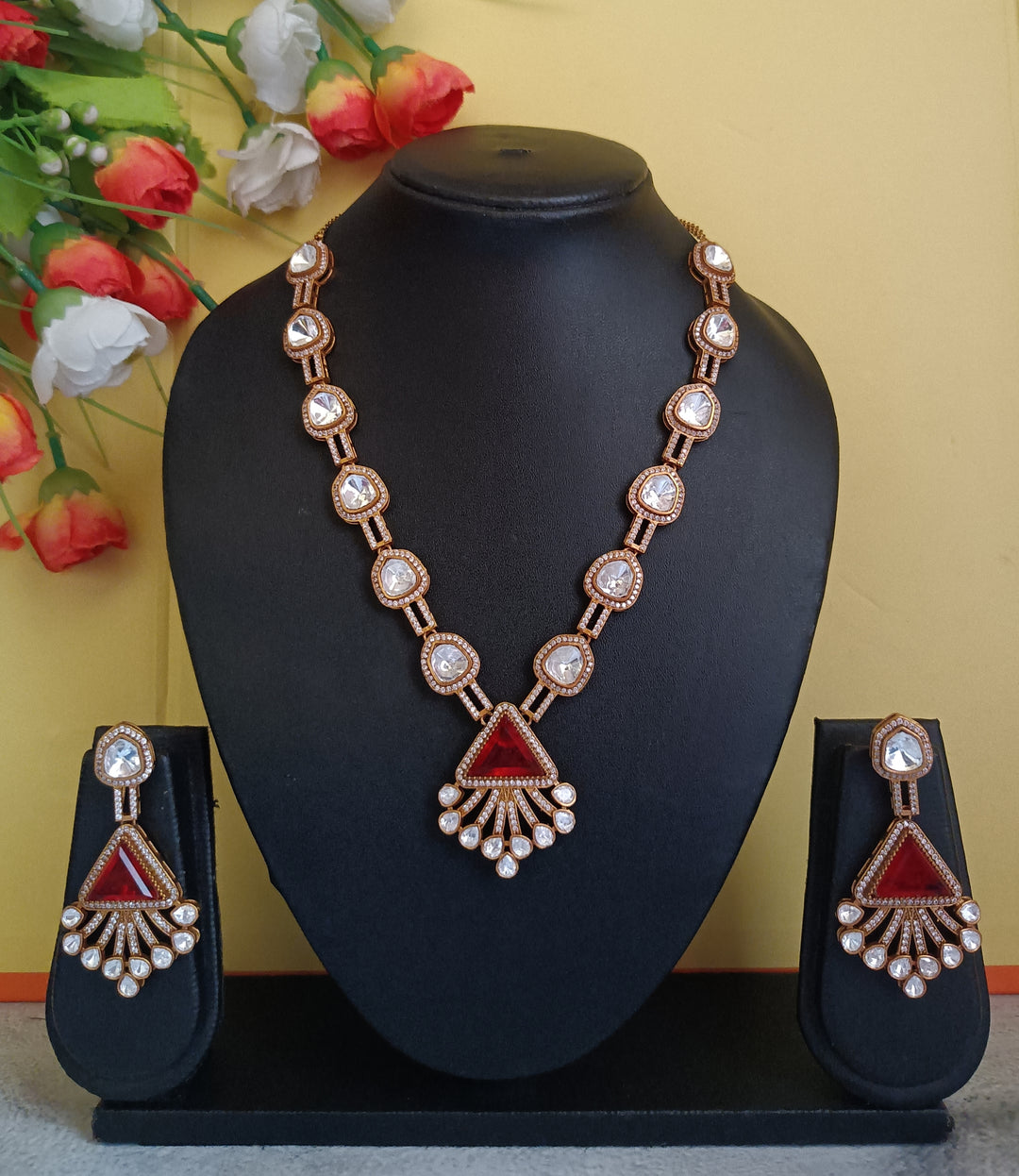 (2099118NS084A10) luxurious Moissanite Kundan with AD and Doublet Necklace Set