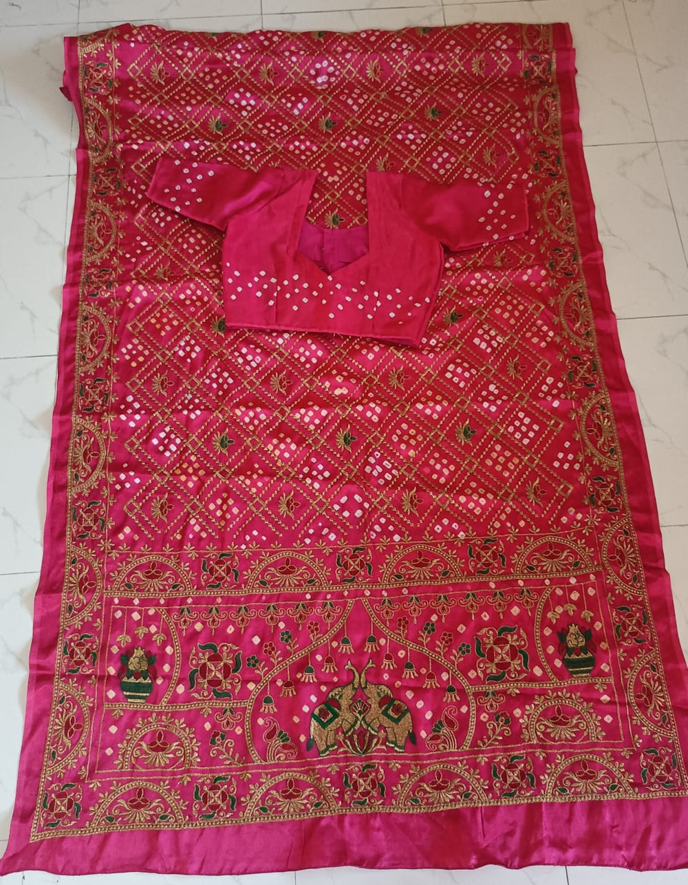 (1501SA004A300) Semi Gajji Computer Work Bandhej Silk Saree