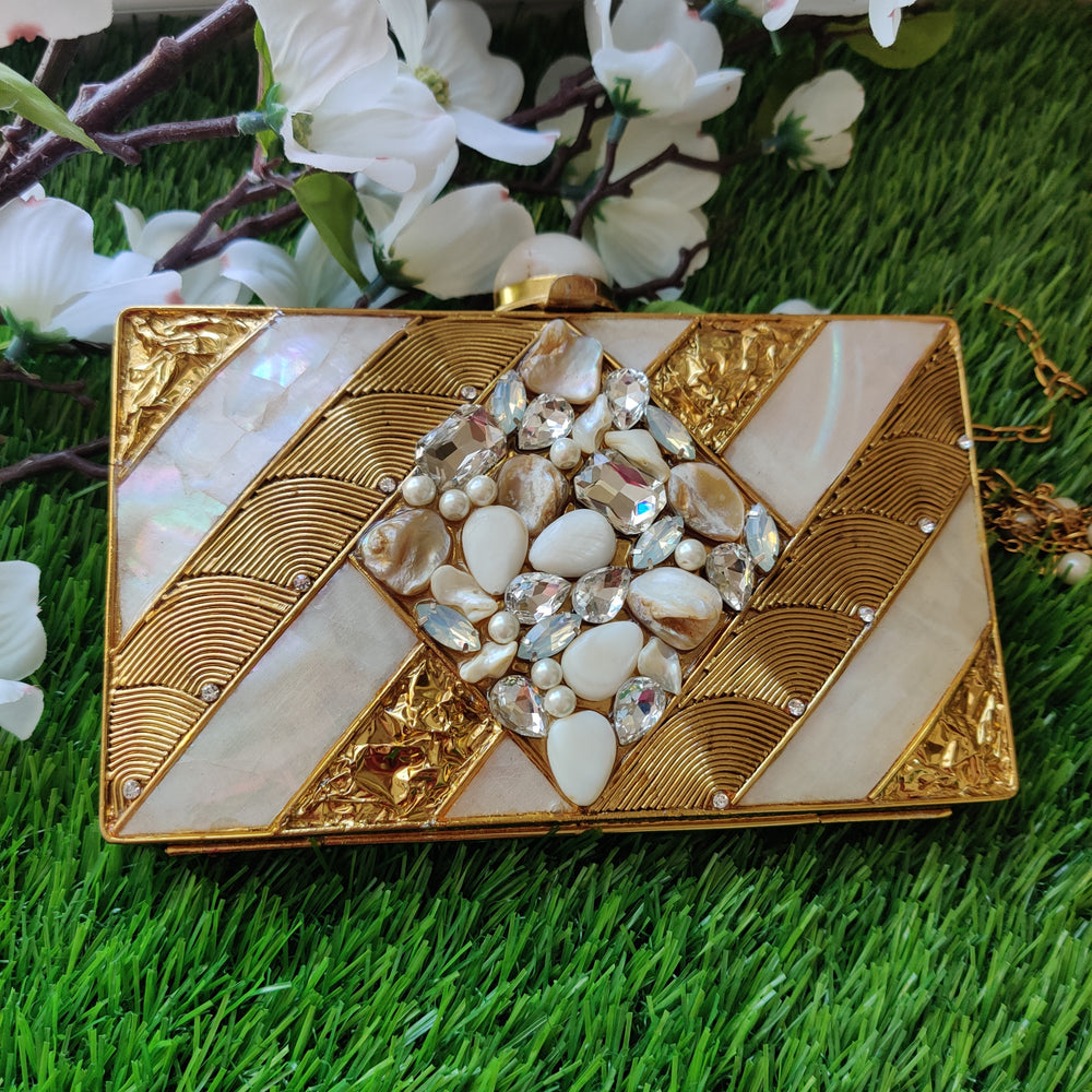 (1818PS004A300) Indian Handcrafted Rectangle Shape with Original Marble brass clutch