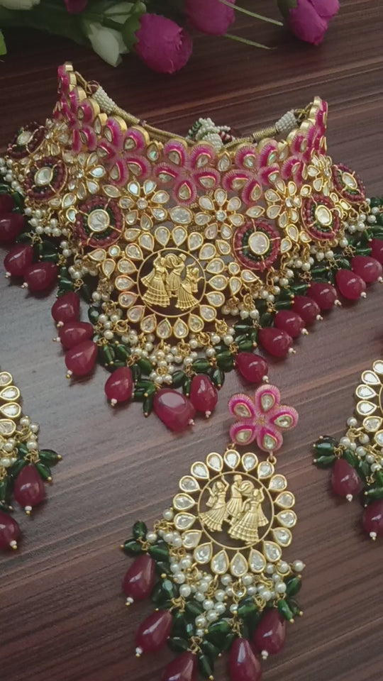 (4-18-NS1) Sabyasachi Inspired Bridal Combo Premium Choker Necklace