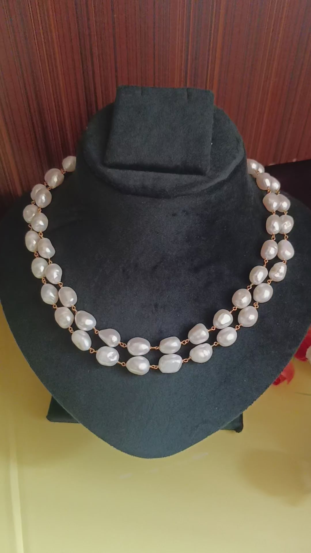 (0518NS045A100) Freshwater White Pearl Two Line Necklace