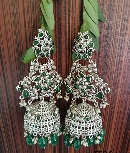 (2-18-ER1) 92.5 Silver Handmade Statement Jumka Earring