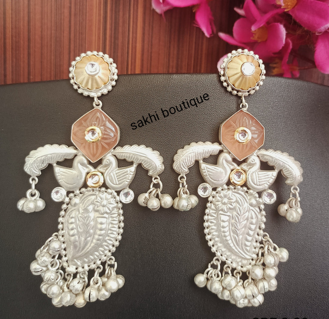 (2-30-ER14) 92.5 Silver coating Birds Earring