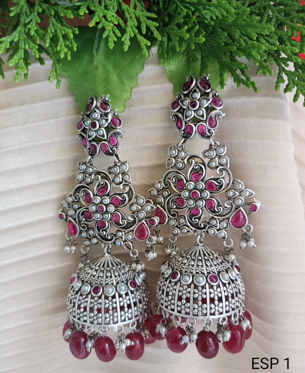 (2-18-ER1) 92.5 Silver Handmade Statement Jumka Earring