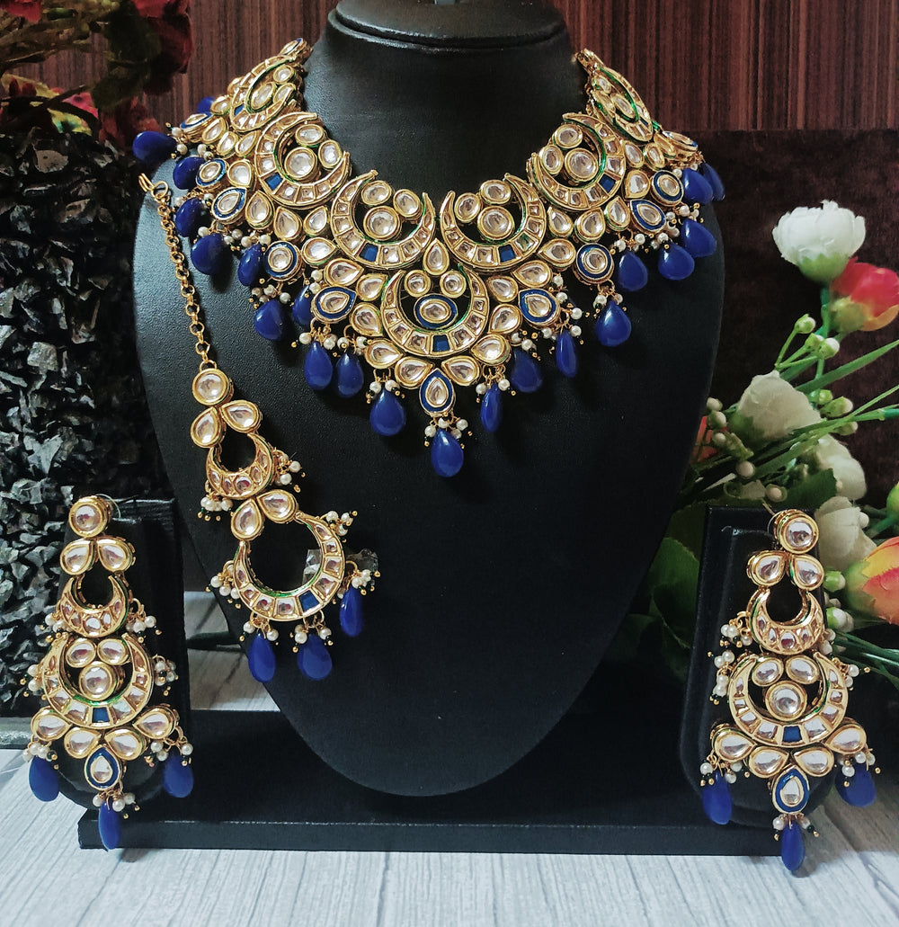 (4-3-NS2) AC Kundan Beads Statement Necklace