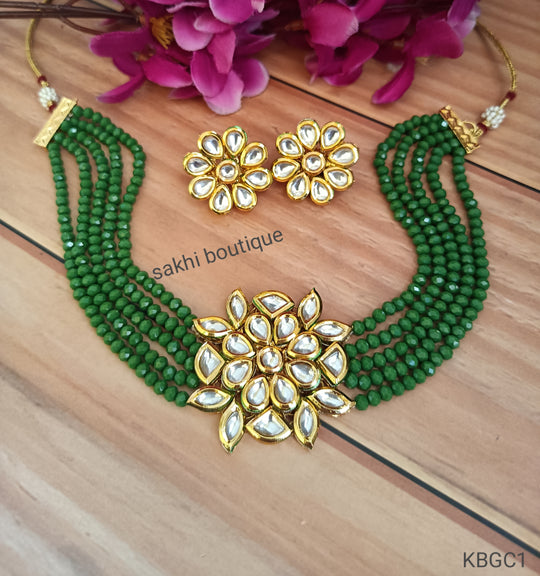 (1-3-NS7) AC Kundan Back Meenakari Beads Choker