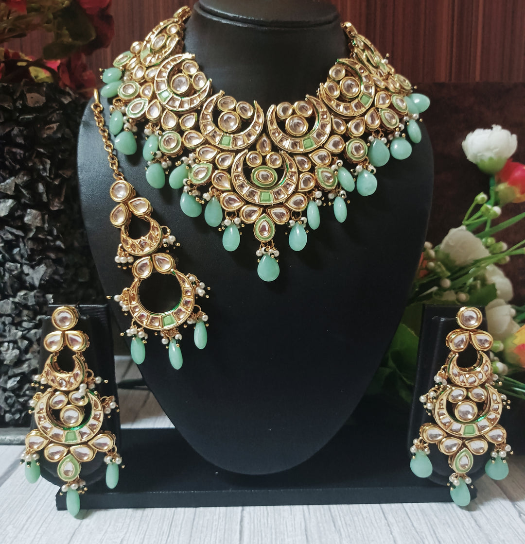 (4-3-NS2) AC Kundan Beads Statement Necklace