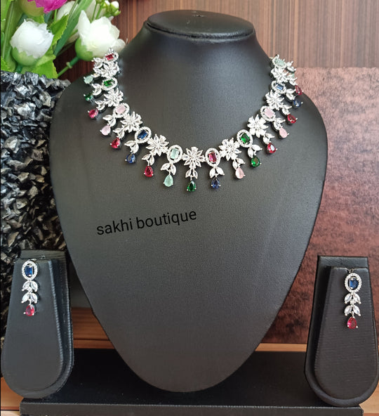 (5-33-NS16) AD Silver- Statement  Necklace