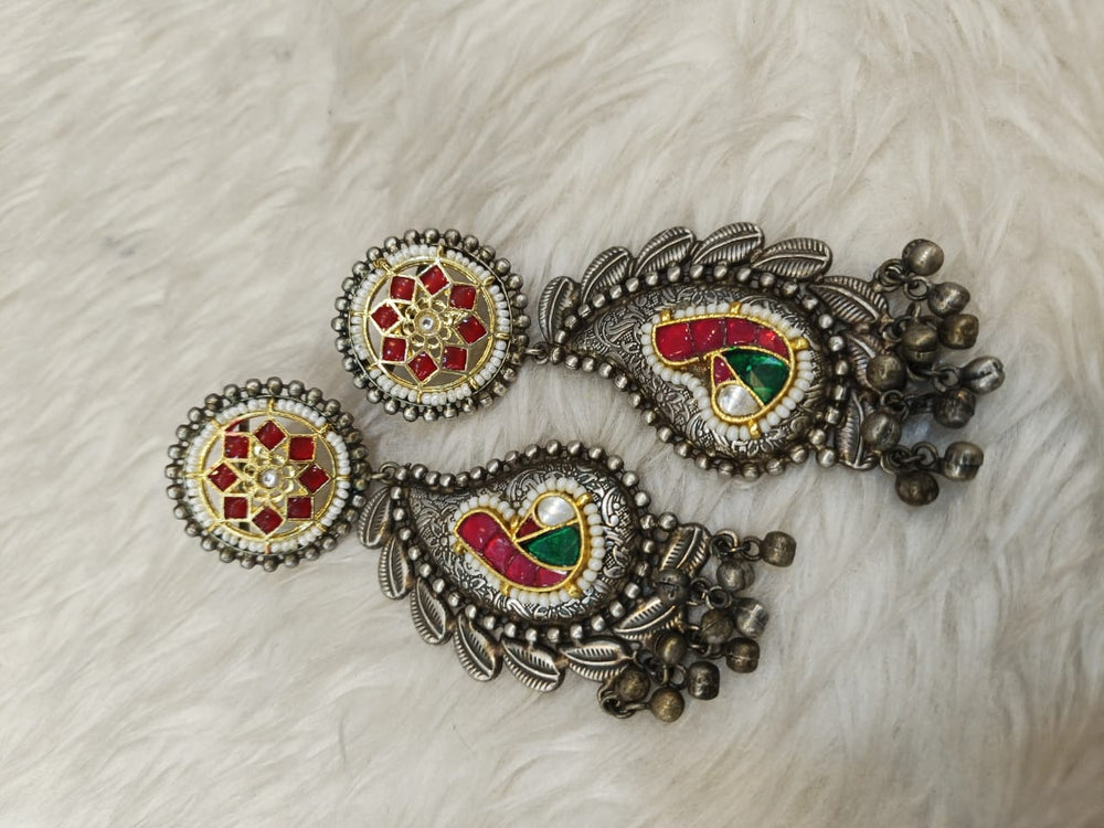 (9-18-ER14) Handmade Pachi Kundan Peacock Earring