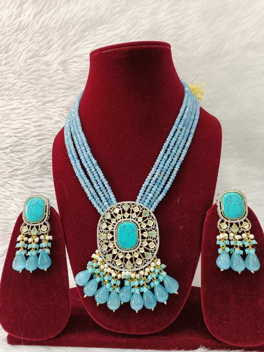 (5-18-NS15) CZ Tyaani with Kundan Monalisa stone Statement Long Necklace