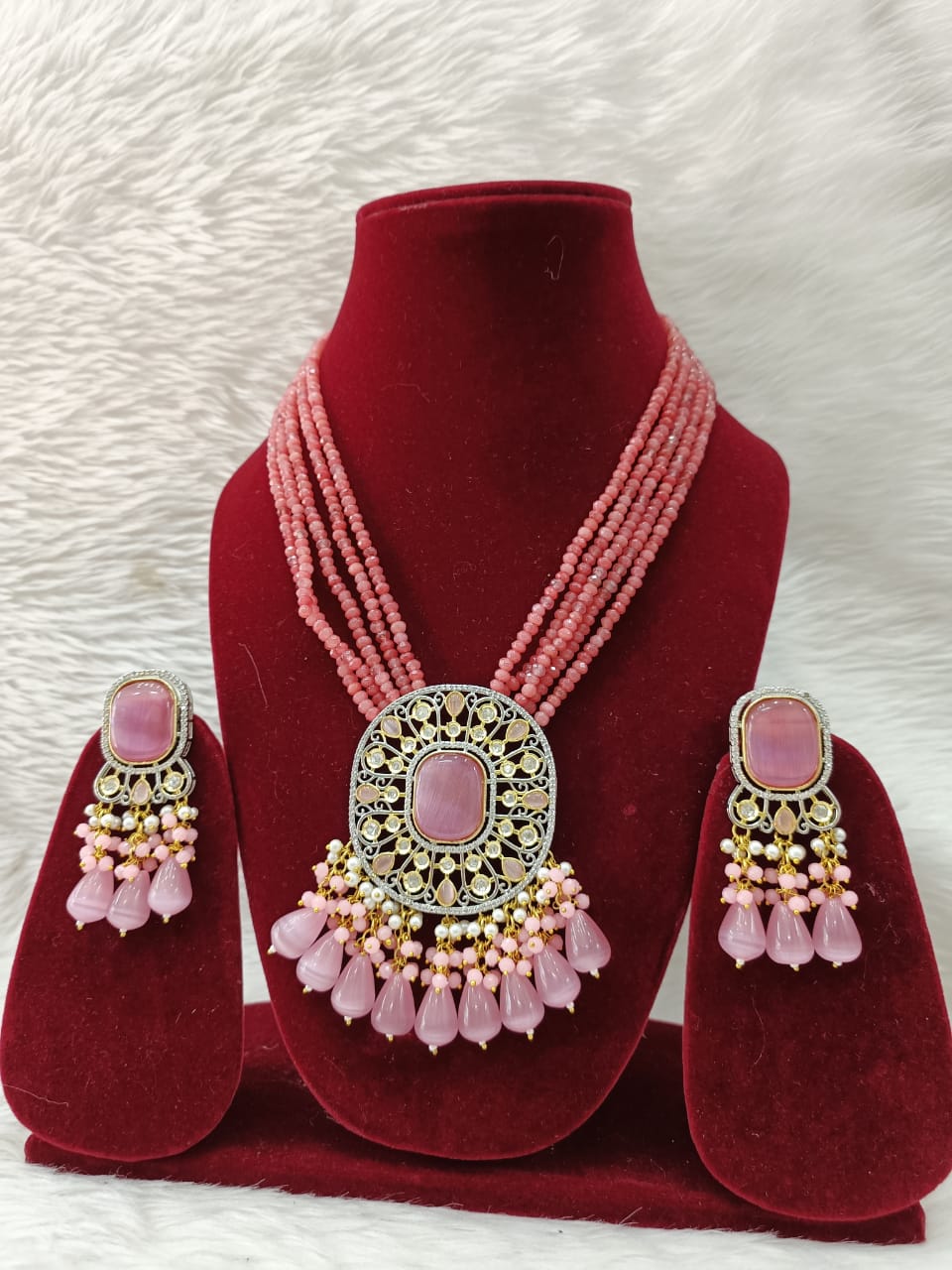 (5-18-NS15) CZ Tyaani with Kundan Monalisa stone Statement Long Necklace