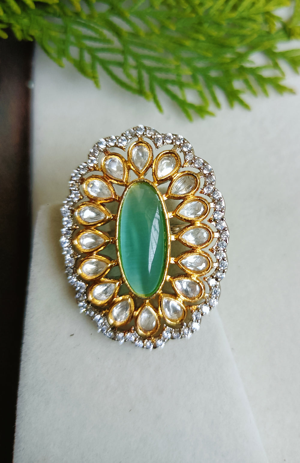 (5-18-FR4) Tyaani Kundan CZ Oval Shape Finger Ring