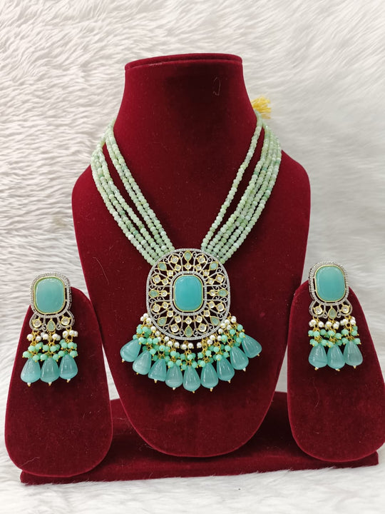 (5-18-NS15) CZ Tyaani with Kundan Monalisa stone Statement Long Necklace