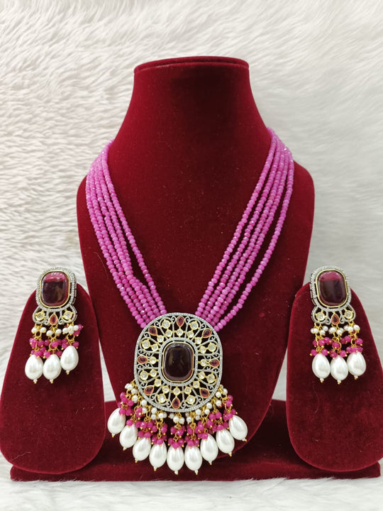 (5-18-NS15) CZ Tyaani with Kundan Monalisa stone Statement Long Necklace