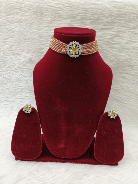 (5-18-NS12) CZ  Tyaani Kundan Stone Choker