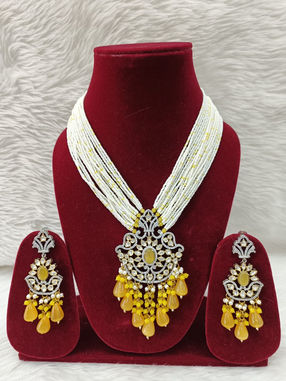 (5-18-NS16) CZ Tyaani with Monalisa stone Statement Long Necklace